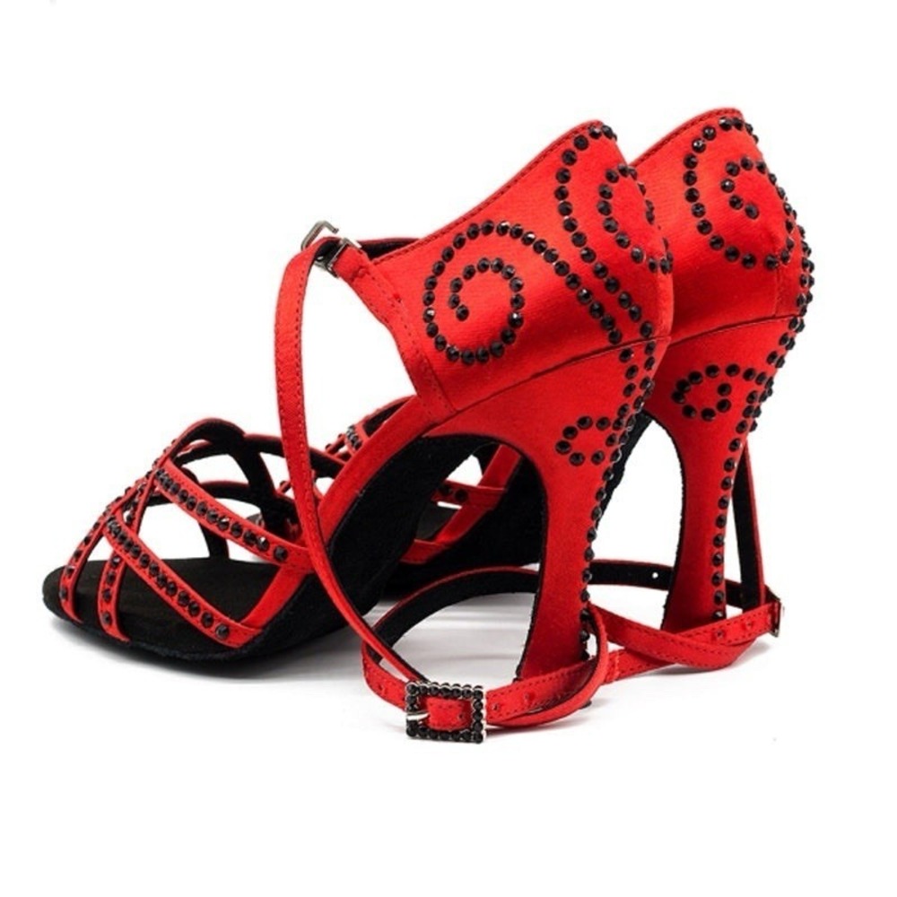 Women's 6.5 Ballroom/Salsa Dance Shoes Red & Black Rhinestones Dance And Sway